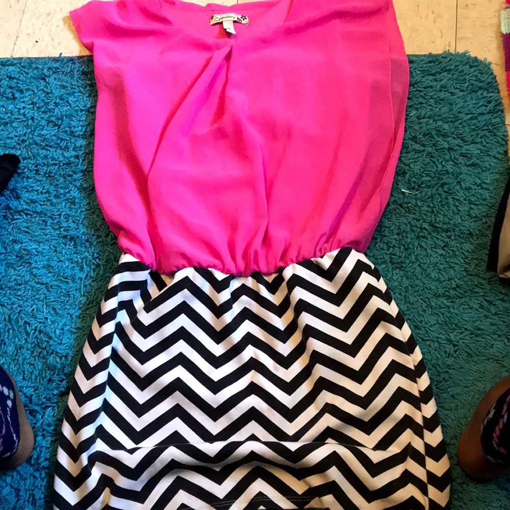 Pink,black and white dress